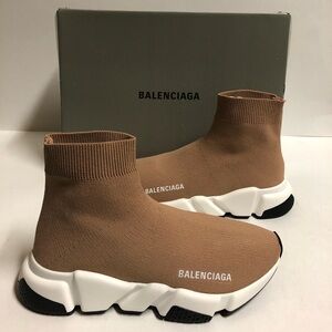 Balenciaga Speed Trainers Beige Tan Women Size 7 NDS BTS Sock Sneakers